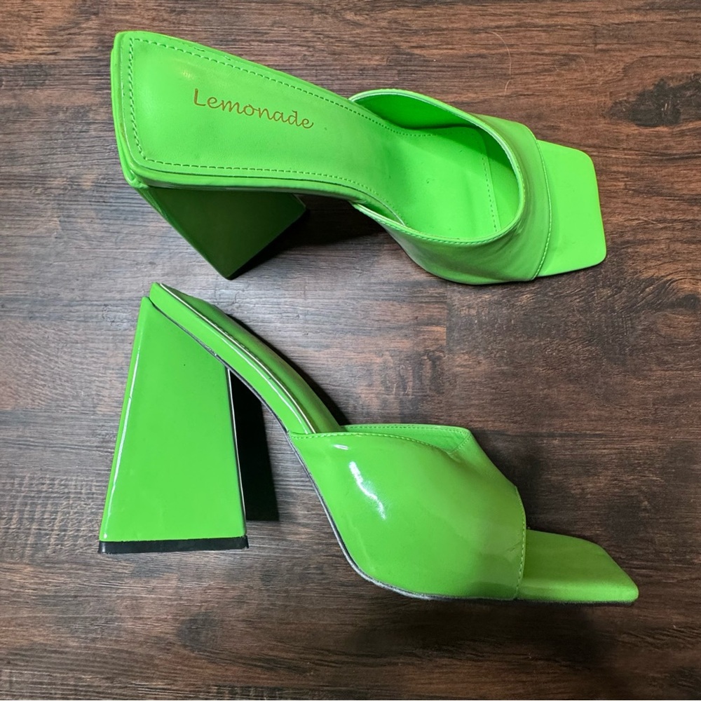 Lemon Green Heels with Chunky Block Design